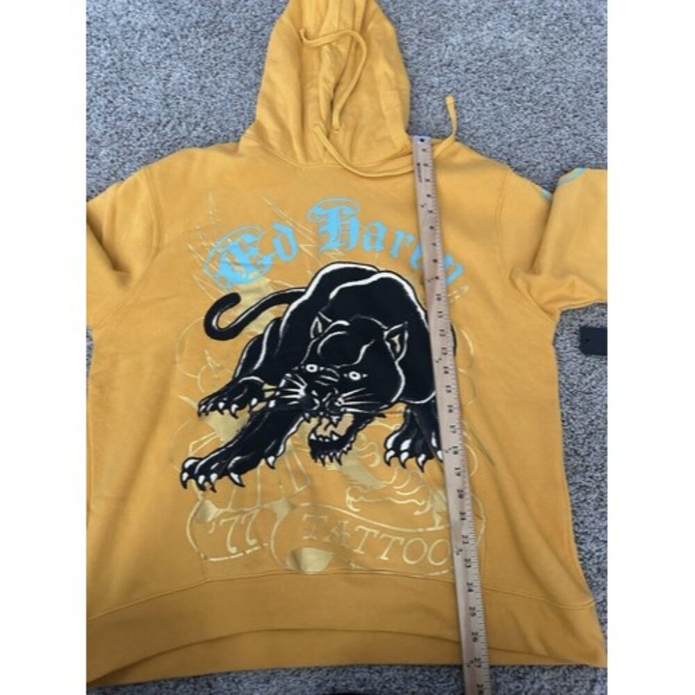 Ed Hardy Mens Yellow Black Panthers Graphic Print Hoodie Size XL Pockets - Picture 10 of 15